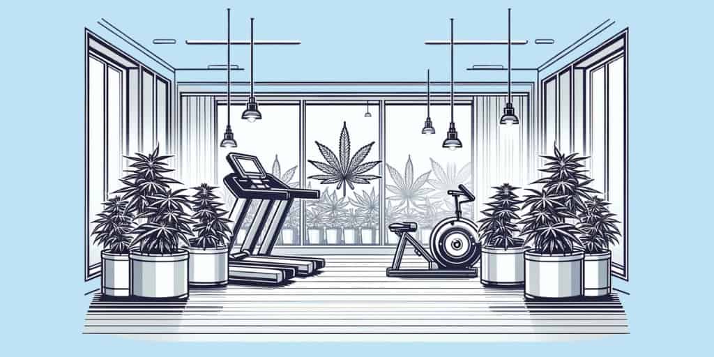 Fitness with pots of cannabis plants