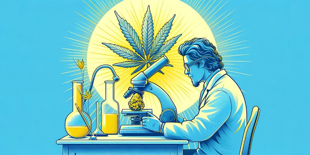 Sientist looking at cannabis flower under microscope.