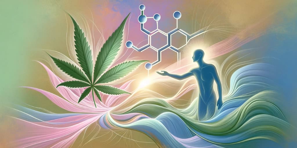 Spiritual man reaching do cannabis leaf