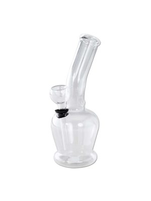 Clear mini glass bong with angled neck and round base