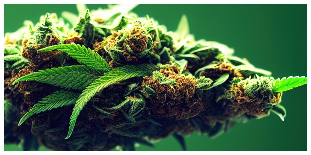 AI image of a fresh cannabis bud with a green background, best cbd flower strains in 2025